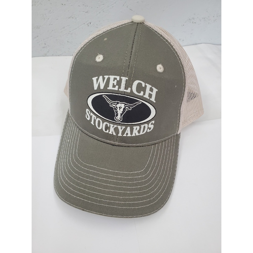 Welch Stockyards Trucker Hat Mens Olive Green Tan Mesh Back Adjustable Cap